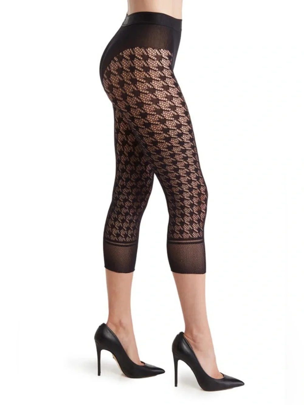 WOLFORD DYLAN HOUNDSTOOTH CAPRI TIGHTS IN BLACK SIZE SMALL NEW NO OUTER PACKAGE